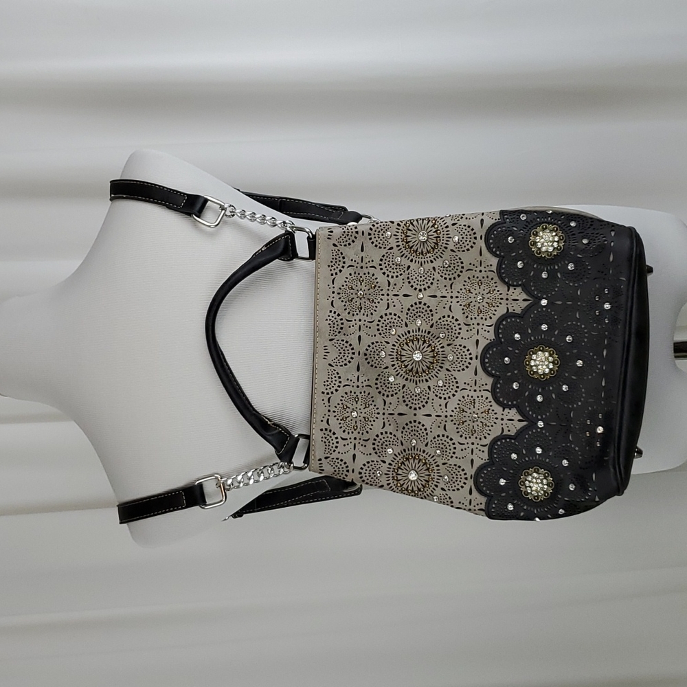 Montana West Laser Cut Rhinestone Concho Collection Backpack Gray